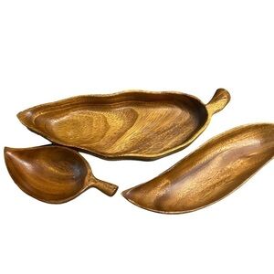 Vintage Monkey Pod Wood 3 Piece Set Serve Set Dining Dinnerware